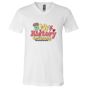 Groovy Black History Month Coffee My History Is Strong V-Neck T-Shirt