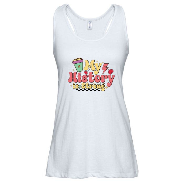 Groovy Black History Month Coffee My History Is Strong Ladies Essential Flowy Tank