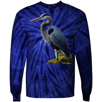 Great Blue Heron. ArtistS Rendition. Tie-Dye Long Sleeve Shirt