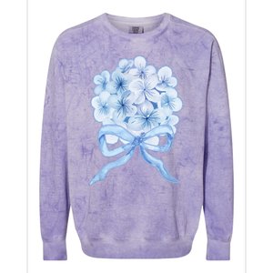 Grandmillennial Blue Hydrangea Bow Colorblast Crewneck Sweatshirt