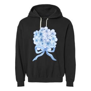 Grandmillennial Blue Hydrangea Bow Garment-Dyed Fleece Hoodie