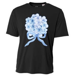 Grandmillennial Blue Hydrangea Bow Cooling Performance Crew T-Shirt