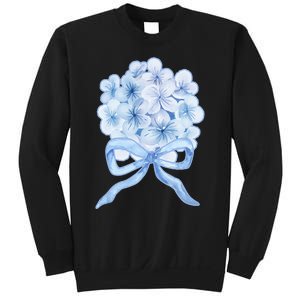 Grandmillennial Blue Hydrangea Bow Sweatshirt