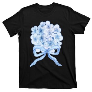 Grandmillennial Blue Hydrangea Bow T-Shirt