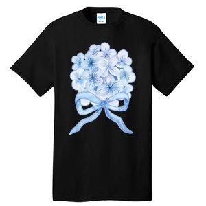 Grandmillennial Blue Hydrangea Bow Tall T-Shirt