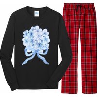 Grandmillennial Blue Hydrangea Bow Long Sleeve Pajama Set