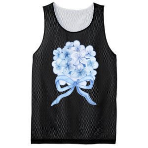 Grandmillennial Blue Hydrangea Bow Mesh Reversible Basketball Jersey Tank