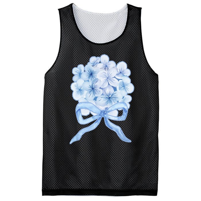 Grandmillennial Blue Hydrangea Bow Mesh Reversible Basketball Jersey Tank