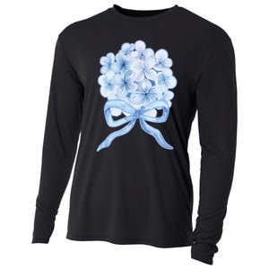 Grandmillennial Blue Hydrangea Bow Cooling Performance Long Sleeve Crew