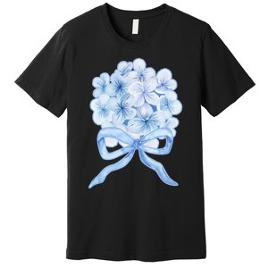 Grandmillennial Blue Hydrangea Bow Premium T-Shirt