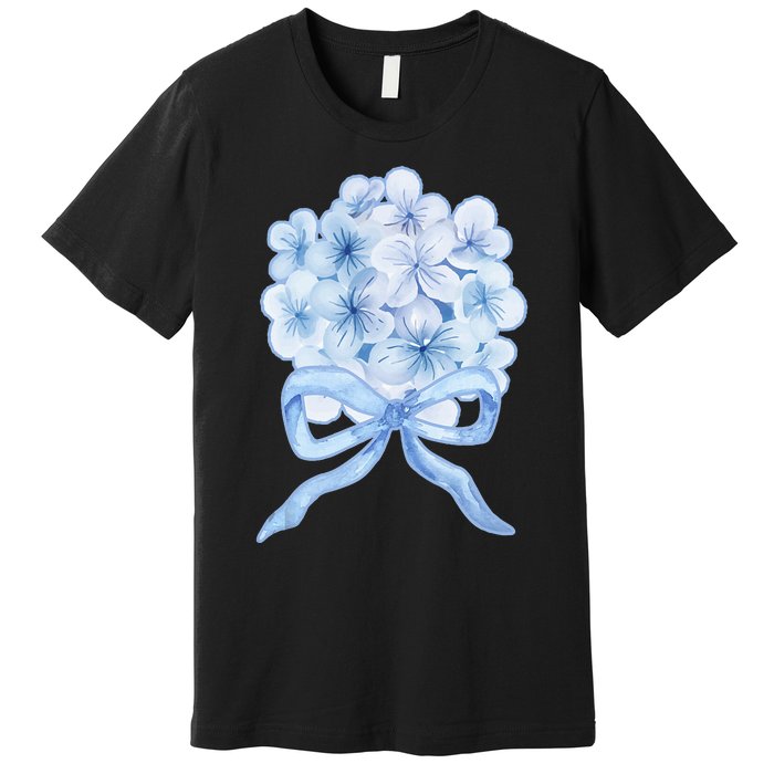 Grandmillennial Blue Hydrangea Bow Premium T-Shirt