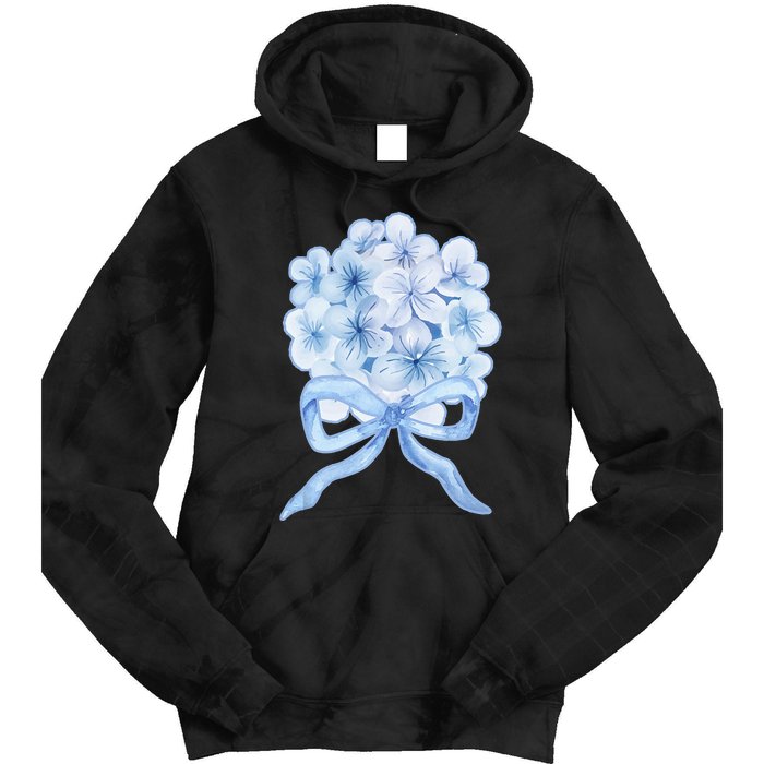 Grandmillennial Blue Hydrangea Bow Tie Dye Hoodie