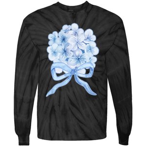 Grandmillennial Blue Hydrangea Bow Tie-Dye Long Sleeve Shirt