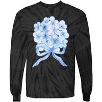 Grandmillennial Blue Hydrangea Bow Tie-Dye Long Sleeve Shirt