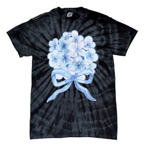 Grandmillennial Blue Hydrangea Bow Tie-Dye T-Shirt