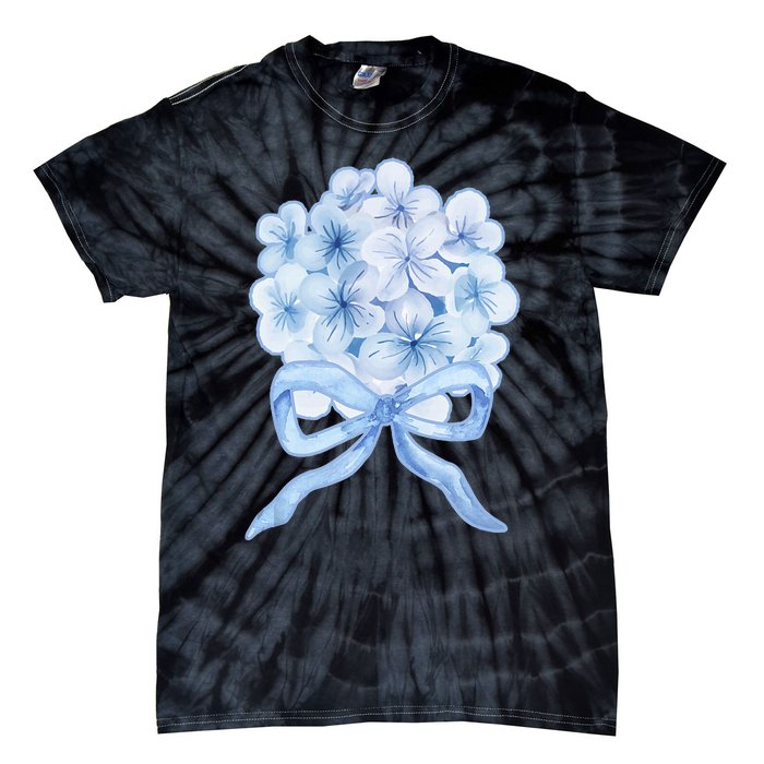 Grandmillennial Blue Hydrangea Bow Tie-Dye T-Shirt