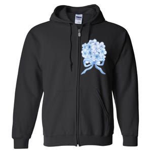 Grandmillennial Blue Hydrangea Bow Full Zip Hoodie