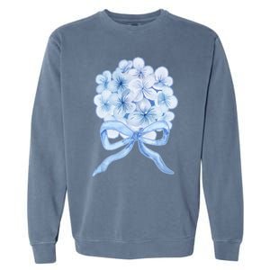 Grandmillennial Blue Hydrangea Bow Garment-Dyed Sweatshirt