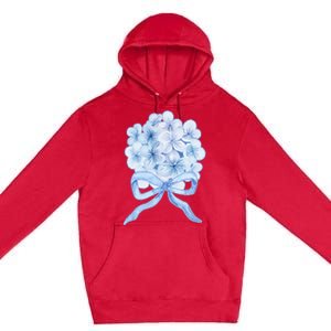 Grandmillennial Blue Hydrangea Bow Premium Pullover Hoodie