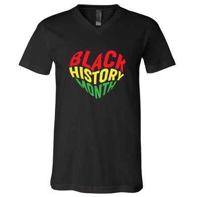 Groovy Black History Month Heart Afro America V-Neck T-Shirt