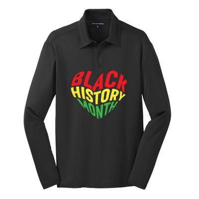 Groovy Black History Month Heart Afro America Silk Touch Performance Long Sleeve Polo