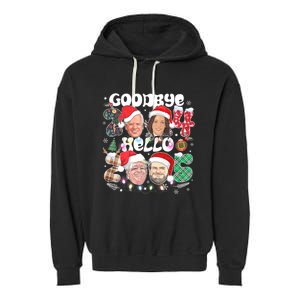 Goodbye Biden Harris 2024 Hello Trump 2025 Funny Christmas Garment-Dyed Fleece Hoodie