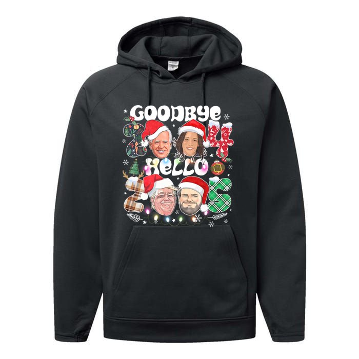 Goodbye Biden Harris 2024 Hello Trump 2025 Funny Christmas Performance Fleece Hoodie