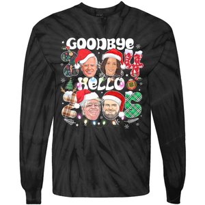 Goodbye Biden Harris 2024 Hello Trump 2025 Funny Christmas Tie-Dye Long Sleeve Shirt