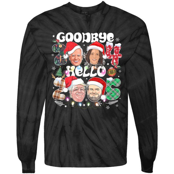 Goodbye Biden Harris 2024 Hello Trump 2025 Funny Christmas Tie-Dye Long Sleeve Shirt