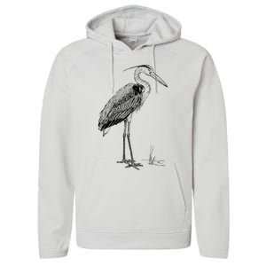 Great Blue Heron Bird Performance Fleece Hoodie