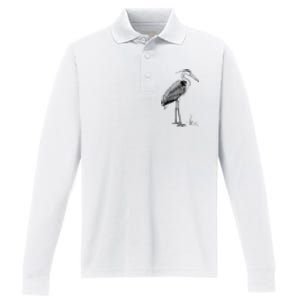 Great Blue Heron Bird Performance Long Sleeve Polo