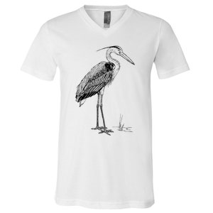 Great Blue Heron Bird V-Neck T-Shirt