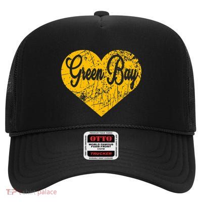 Green Bay Heart High Crown Mesh Back Trucker Hat