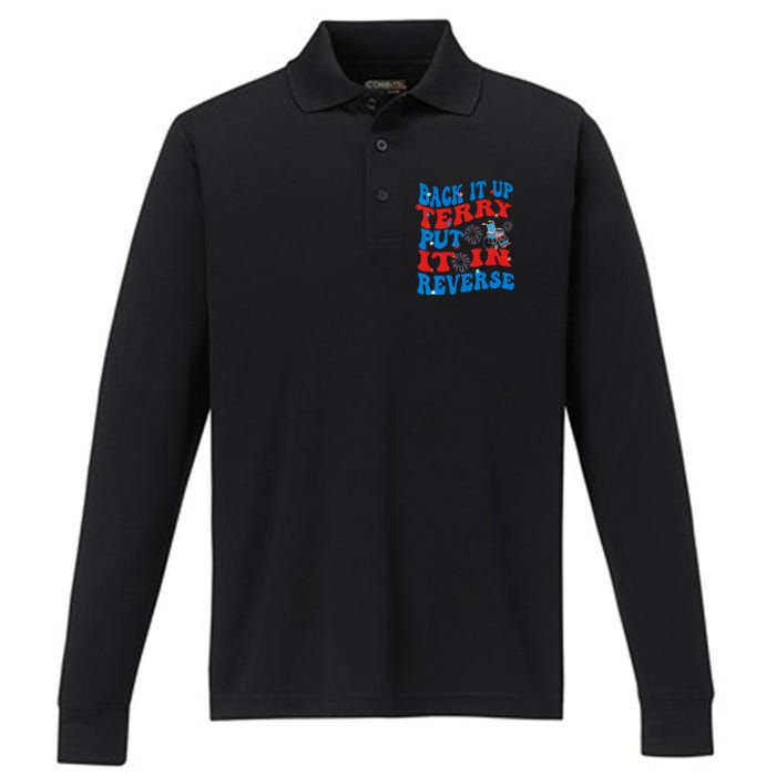 Groovy Back It Up Terry Put It In Reverse 4th Of July Funny Performance Long Sleeve Polo