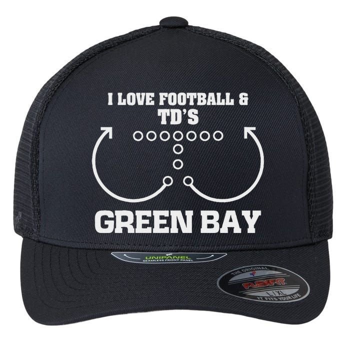 Green Bay I Love Football And DS Ouchdown Offense Eam Flexfit Unipanel Trucker Cap