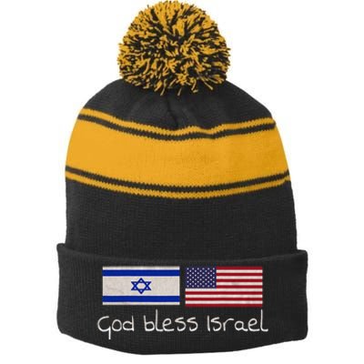 God bless Israel Stripe Pom Pom Beanie