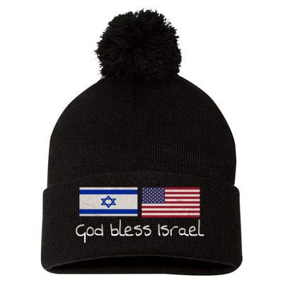 God Bless Israel Pom Pom 12in Knit Beanie