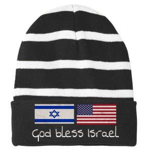 God Bless Israel Striped Beanie with Solid Band