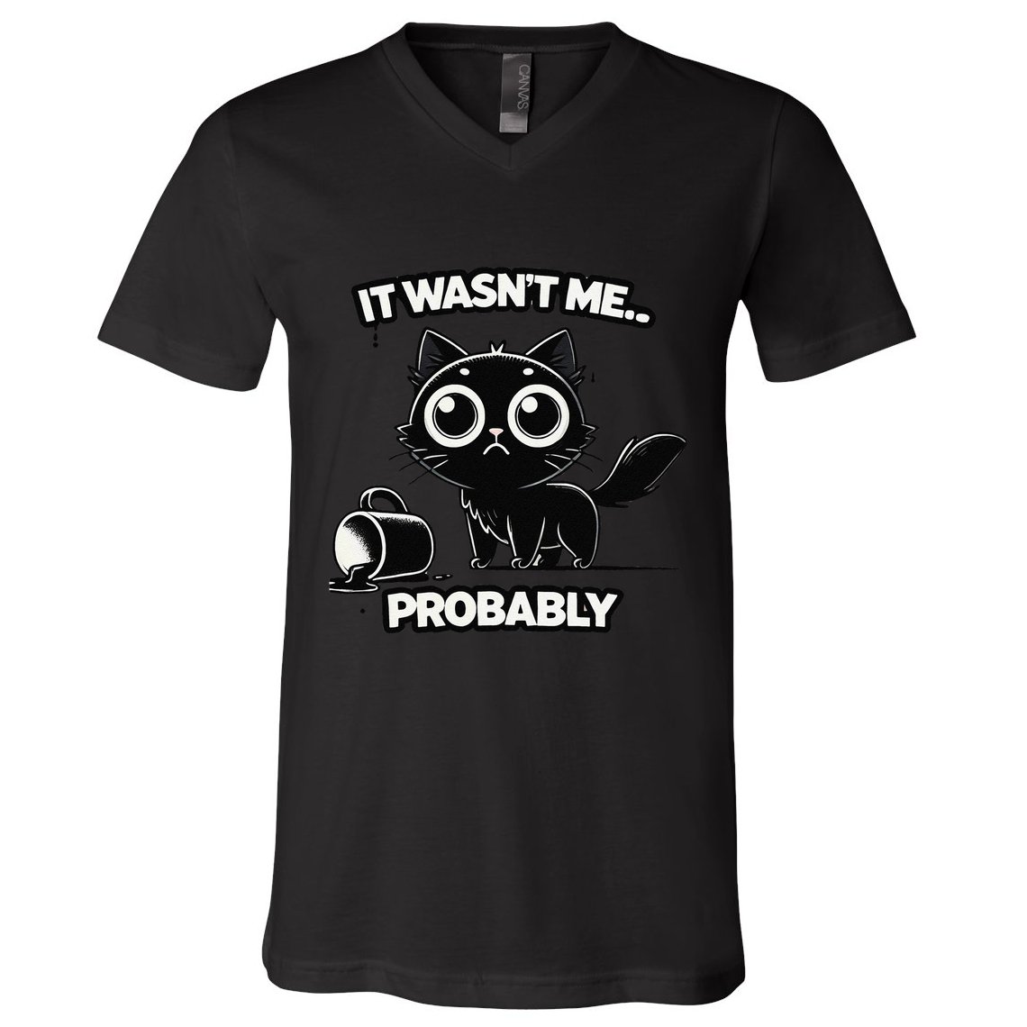 Guilty But Innocent Funny Black Cat Meme .Png V-Neck T-Shirt
