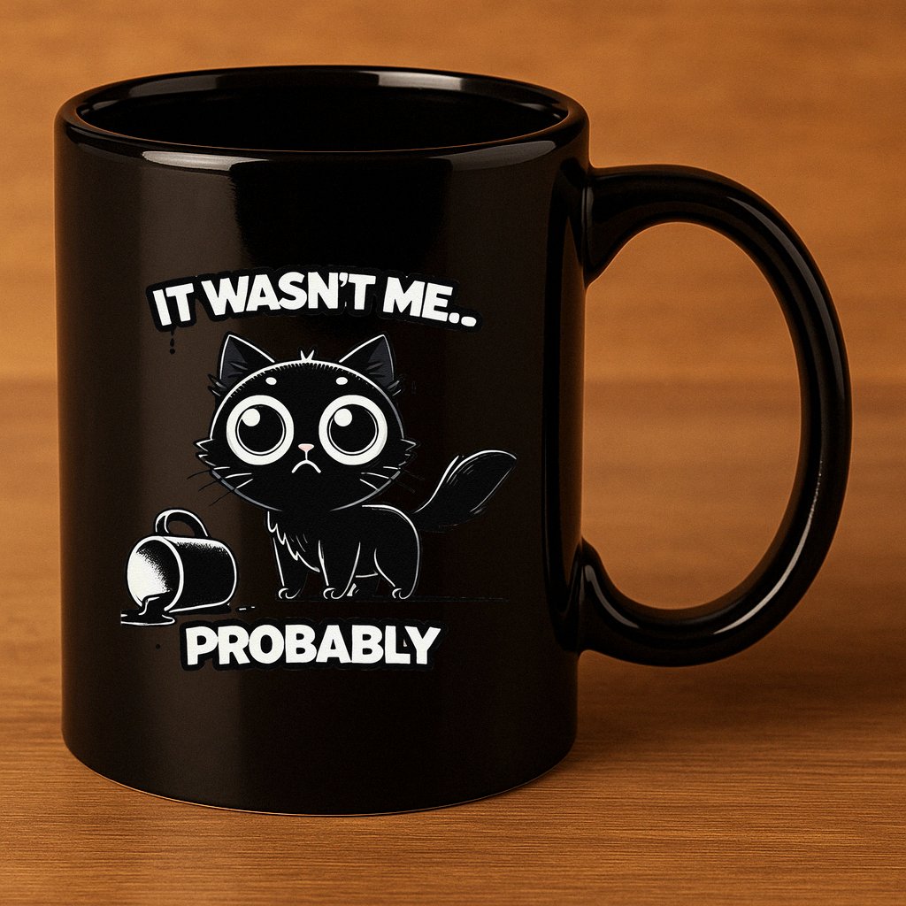 Guilty But Innocent Funny Black Cat Meme .Png 11oz C Handle Ceramic Mug
