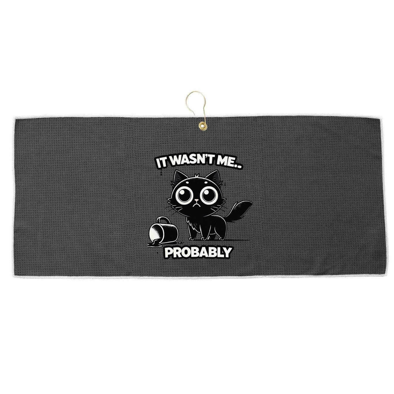 Guilty But Innocent Funny Black Cat Meme .Png Large Microfiber Waffle Golf Towel