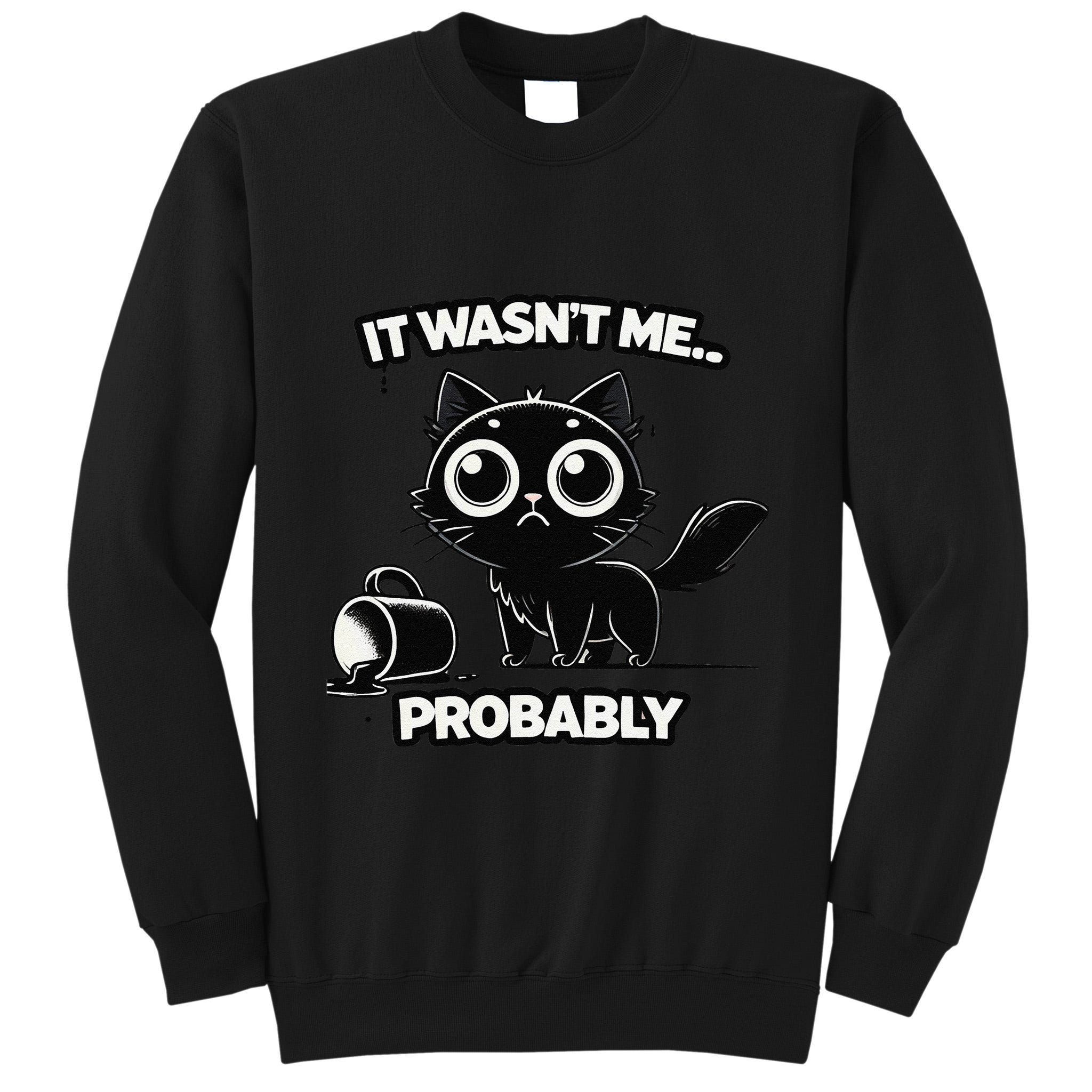 Guilty But Innocent Funny Black Cat Meme .Png Tall Sweatshirt