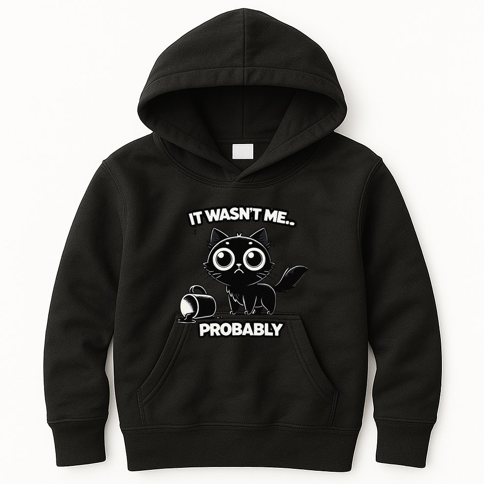 Guilty But Innocent Funny Black Cat Meme .Png Kids Hoodie