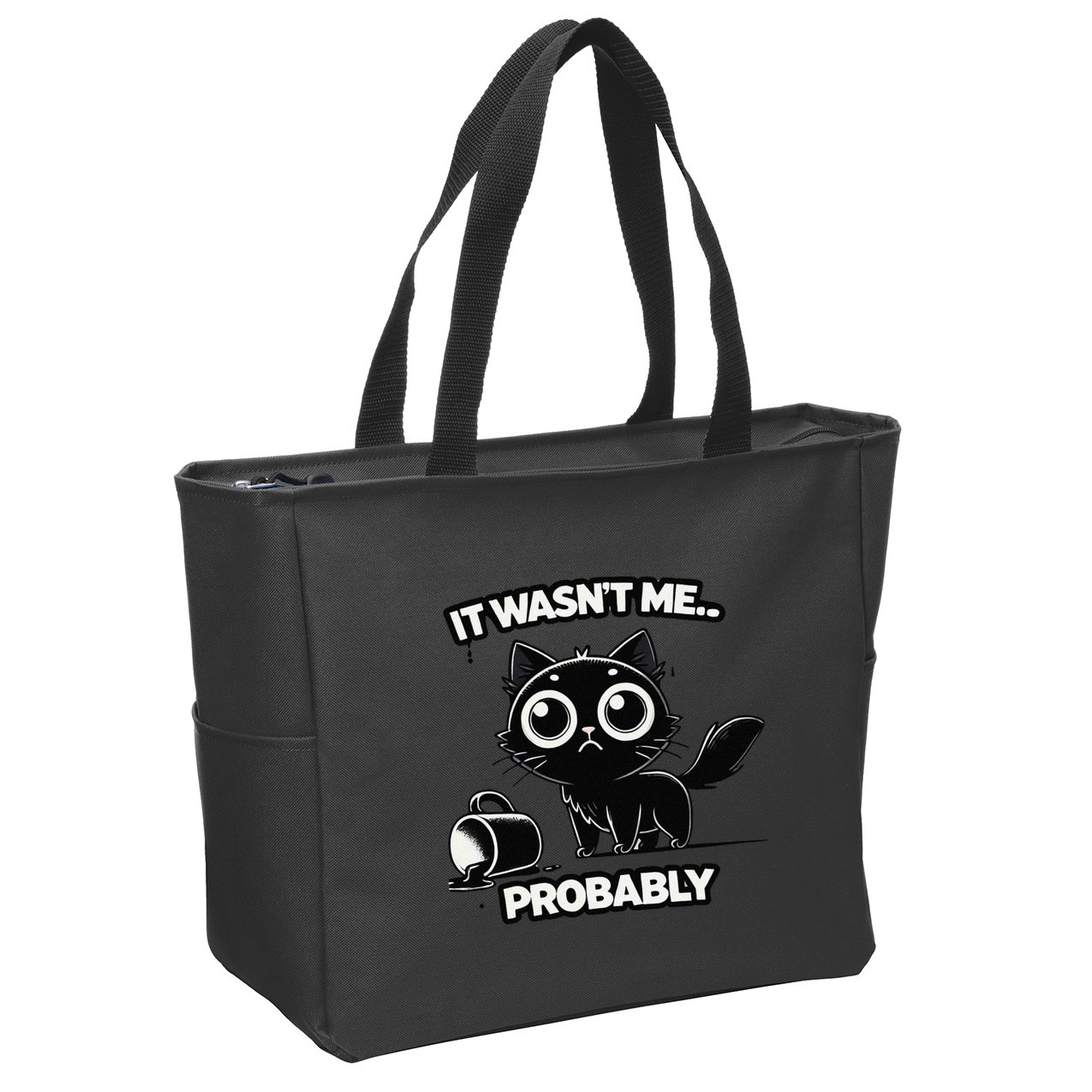Guilty But Innocent Funny Black Cat Meme .Png Zip Tote Bag
