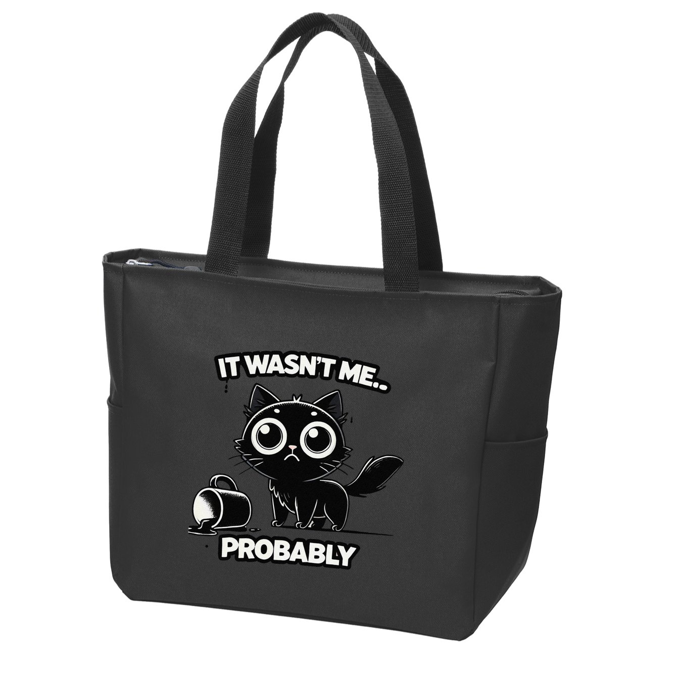 Guilty But Innocent Funny Black Cat Meme .Png Zip Tote Bag