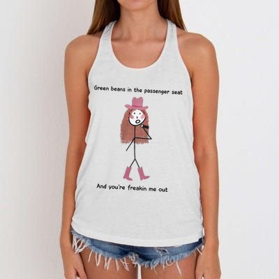 Green Beans In The Passenger Seat And You’Re Freakin Me Out Women's Knotted Racerback Tank