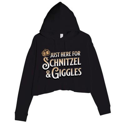 Ger Beer Just Here For Schnitzel And Giggles Oktoberfest Funny Gift Crop Fleece Hoodie