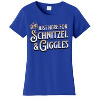 Ger Beer Just Here For Schnitzel And Giggles Oktoberfest Funny Gift Women's T-Shirt