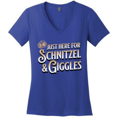 Ger Beer Just Here For Schnitzel And Giggles Oktoberfest Funny Gift Women's V-Neck T-Shirt