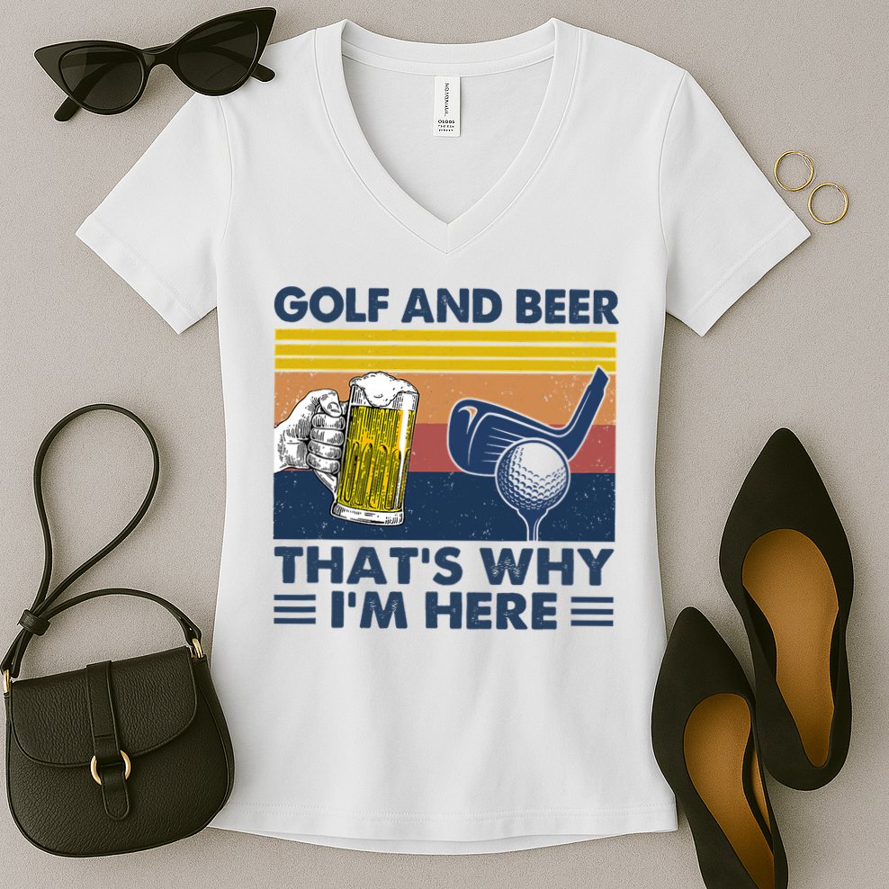 Golf Beer Joke Dad Funny Drinking Day Gift For Father's Day Women's V-Neck T-Shirt